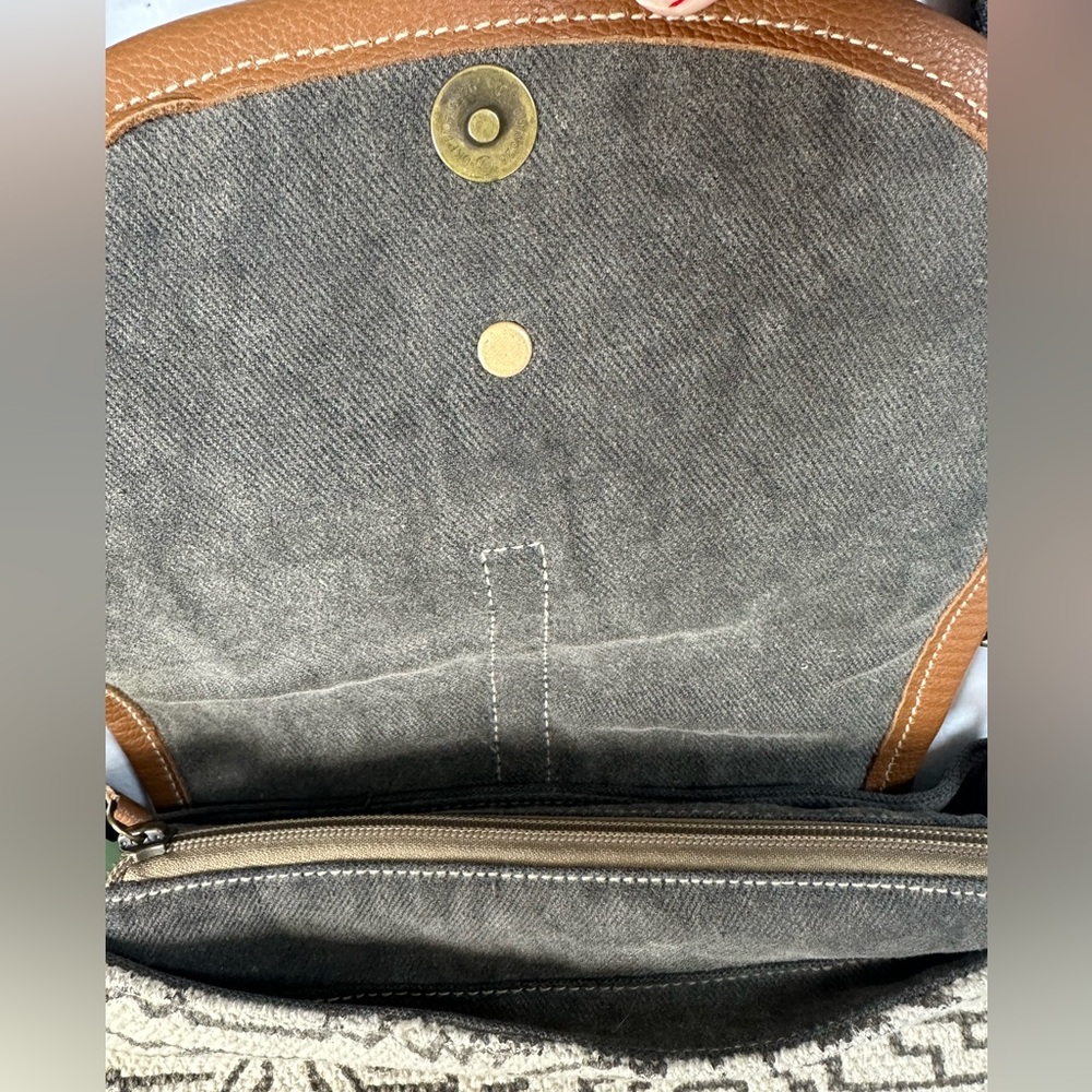 Myra Bag Brown and White Cowhide Shoulder Bag Crossbody Grey canvas western - Picture 5 of 12